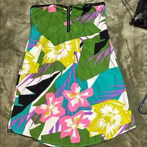 Roxy Tropical Strapless Dress - Green, Pink, Yellow